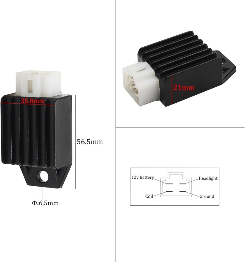 Greesp 12v 4 Pin Voltage Regulator Rectifier GY6 139QMB 157QMJ 50cc 150cc Scooter Moped ATV (Black) - Image 2